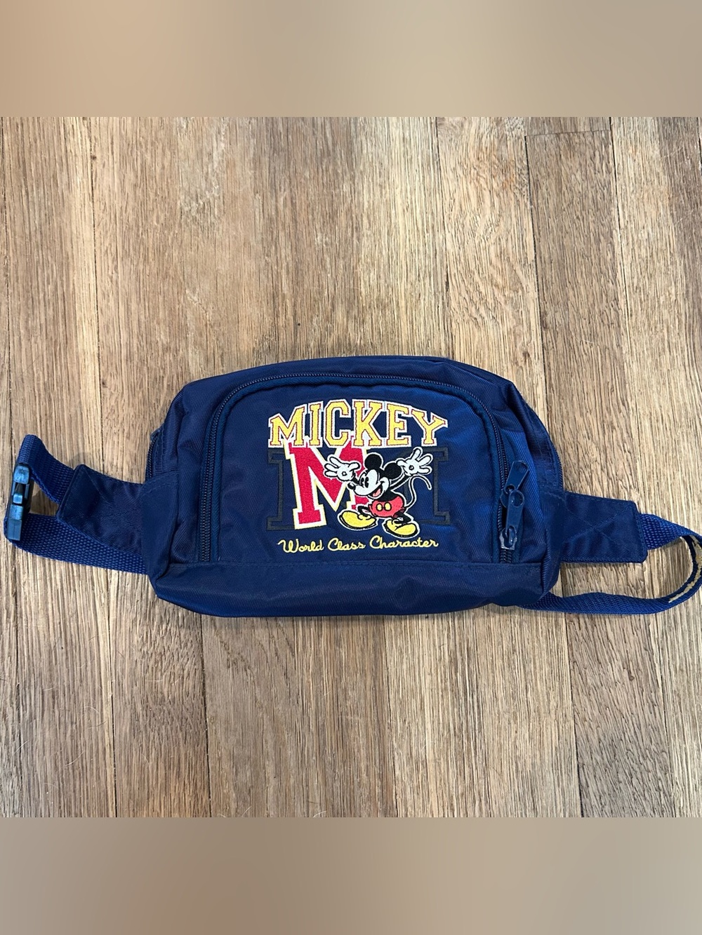 Vintage Disney Mickey Mouse World Class Character Embroidered Blue Belt Bag